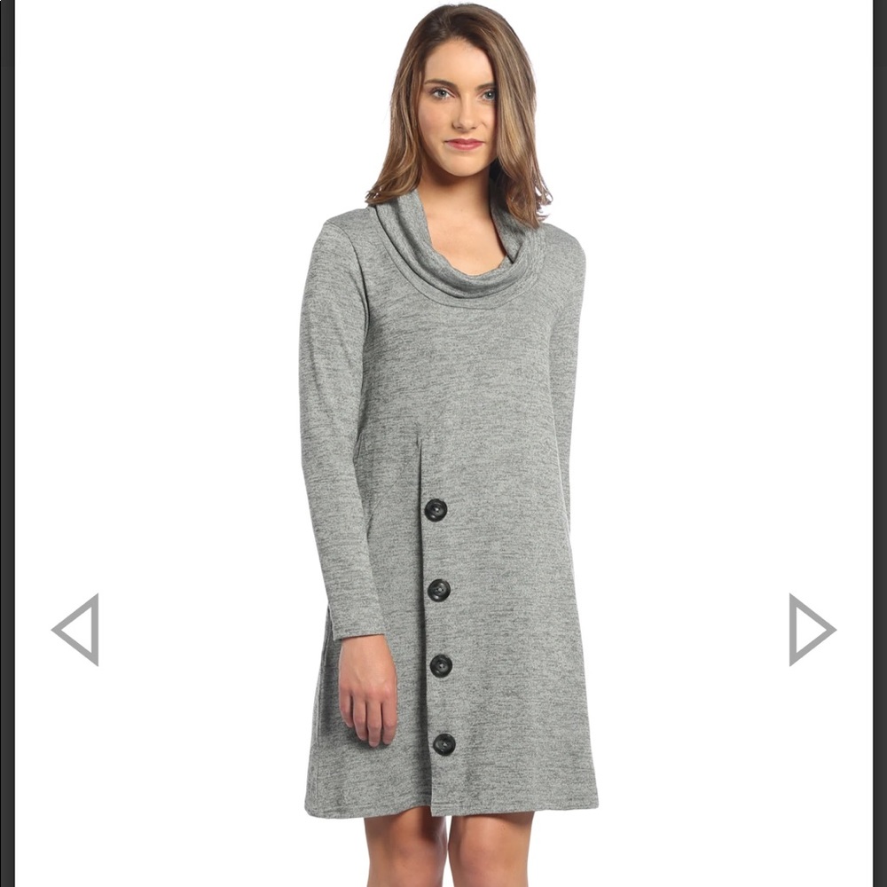 Cowl neck sweater dress with buttons